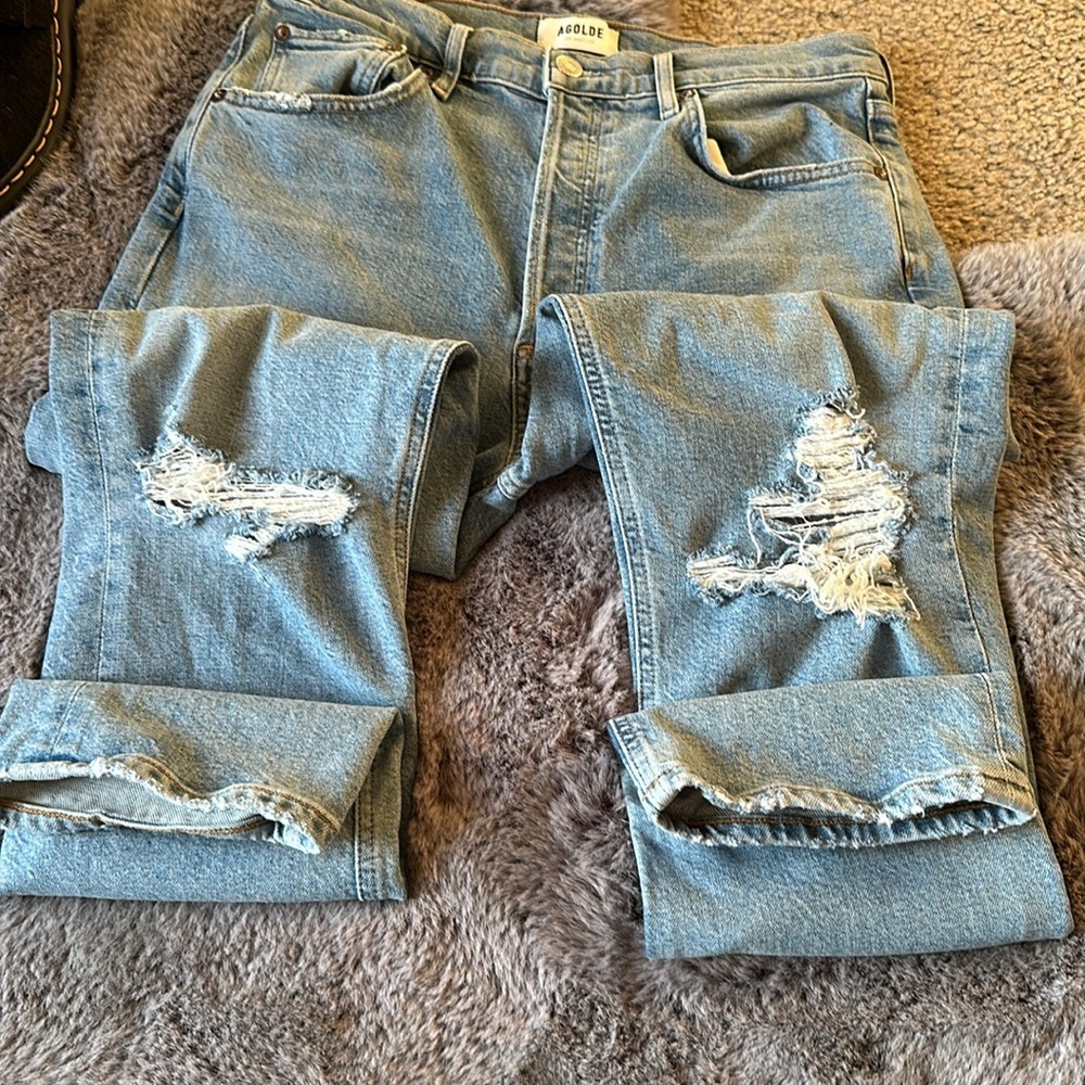 AGOLDE Riley High Rise Button Fly Crop Ankle Ripped Distressed Straight Leg 29 - Picture 4 of 14